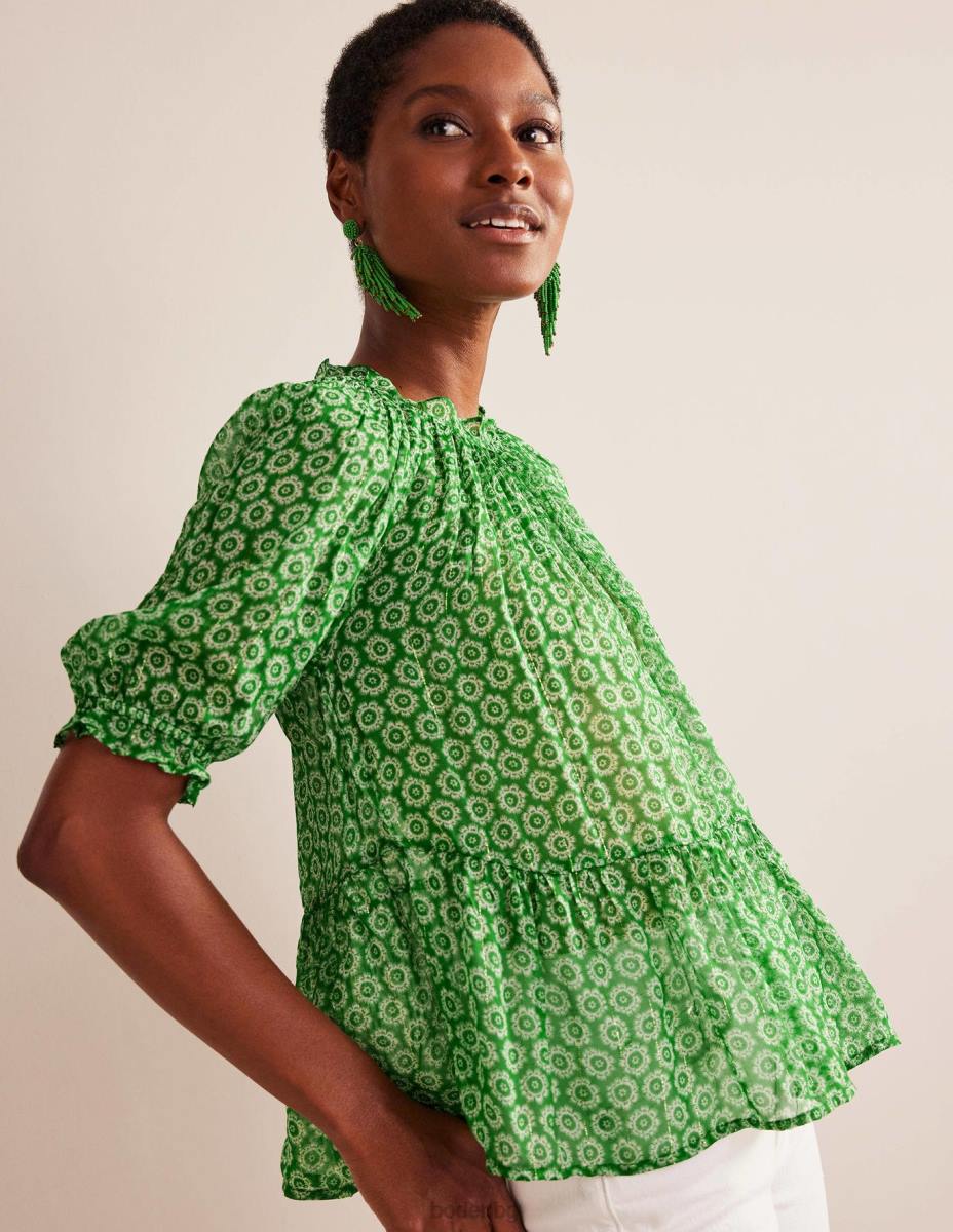 облекло Boden набрано бляскаво горнище от жоржет лайм и изгрев поп Жени LL68118