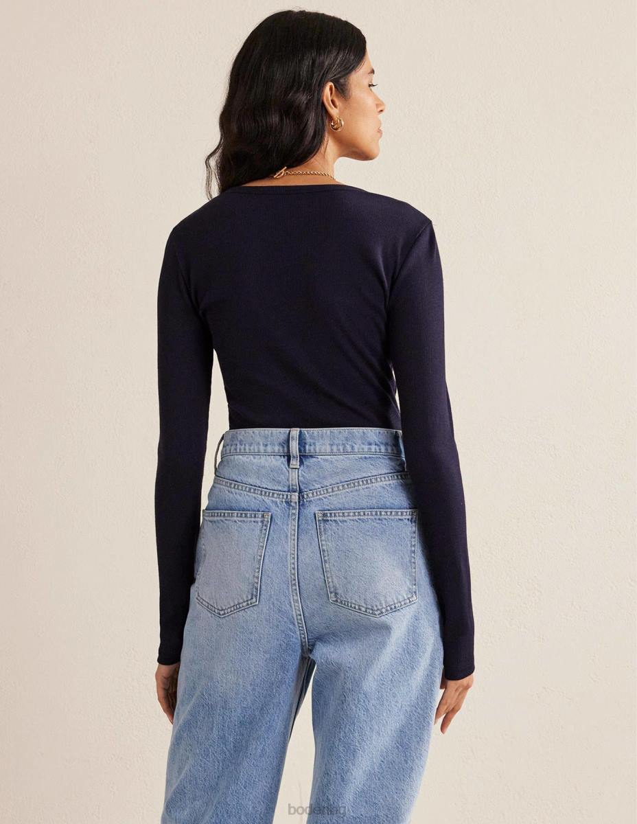 облекло Boden памучно рипсено горнище с дълъг ръкав военноморски флот Жени LL68119