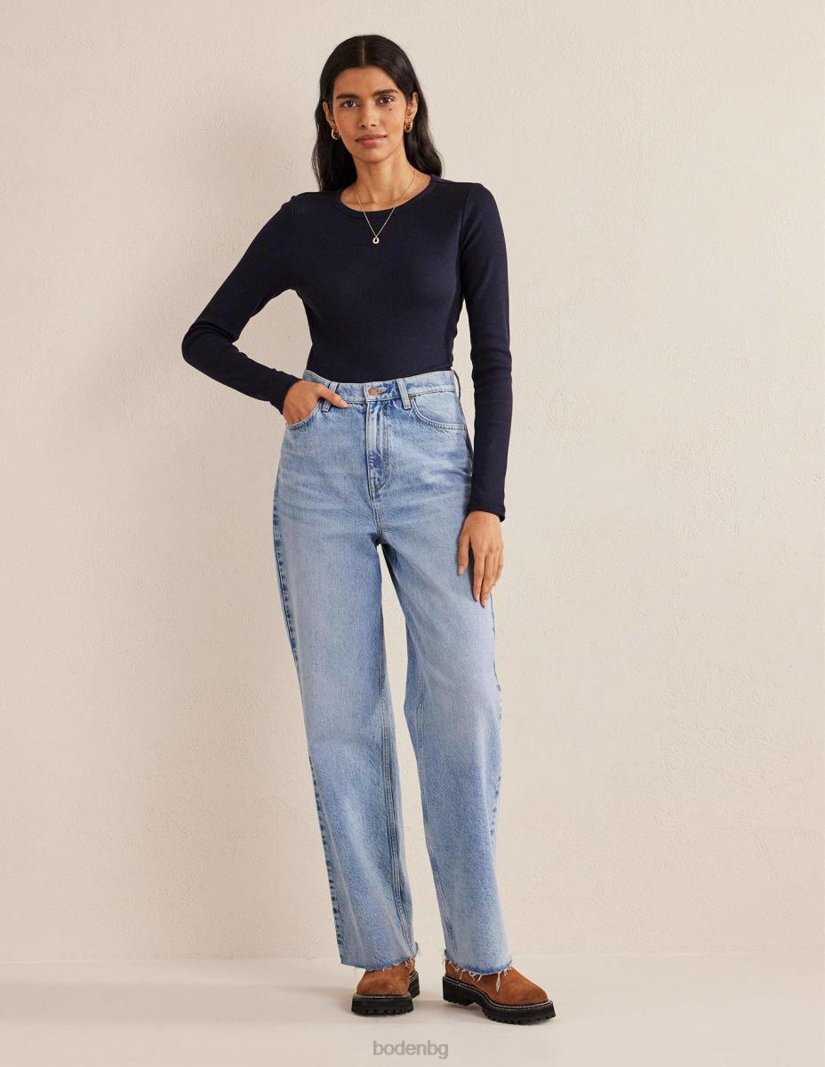 облекло Boden памучно рипсено горнище с дълъг ръкав военноморски флот Жени LL68119