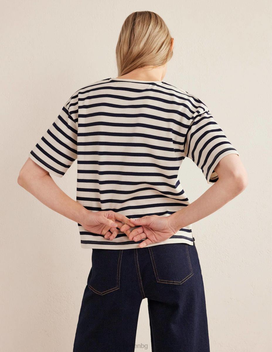 облекло Boden тежка бретонска тениска слонова кост/морско синьо райе Жени LL681206