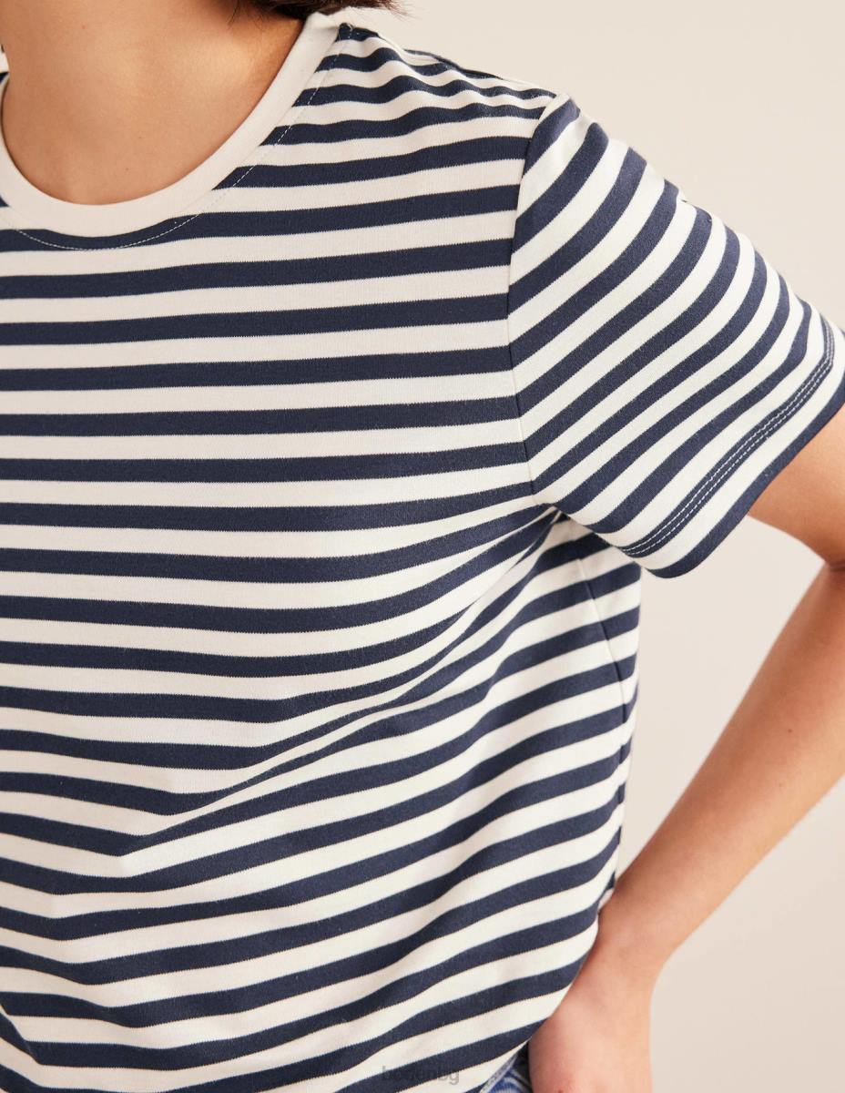 облекло Boden перфектна памучна тениска слонова кост/морско синьо райе Жени LL68120