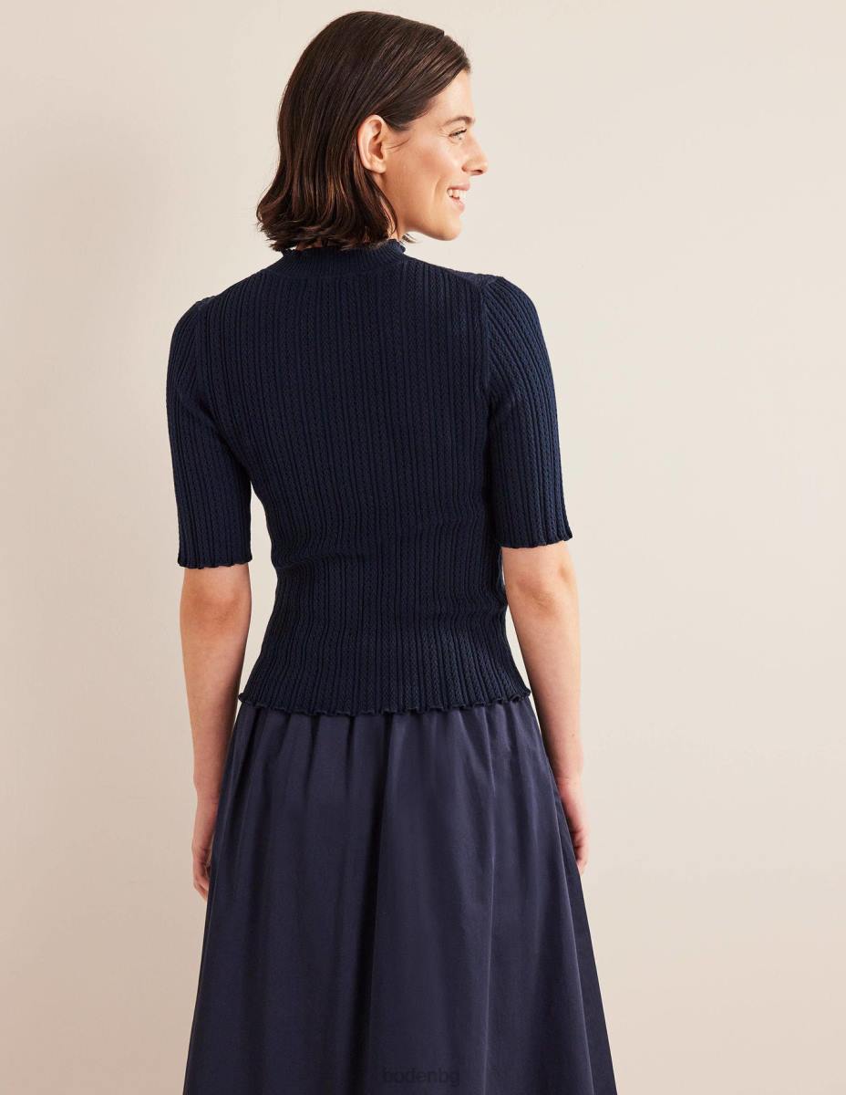 облекло Boden оребрена горна част с високо деколте военноморски флот Жени LL681244