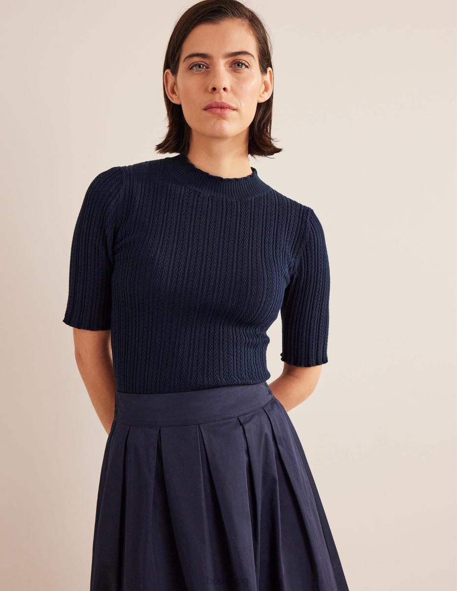 облекло Boden оребрена горна част с високо деколте военноморски флот Жени LL681244