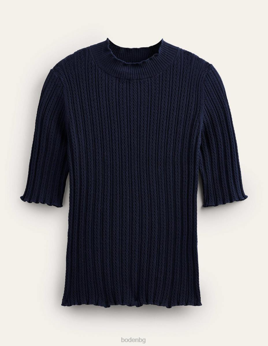 облекло Boden оребрена горна част с високо деколте военноморски флот Жени LL681244