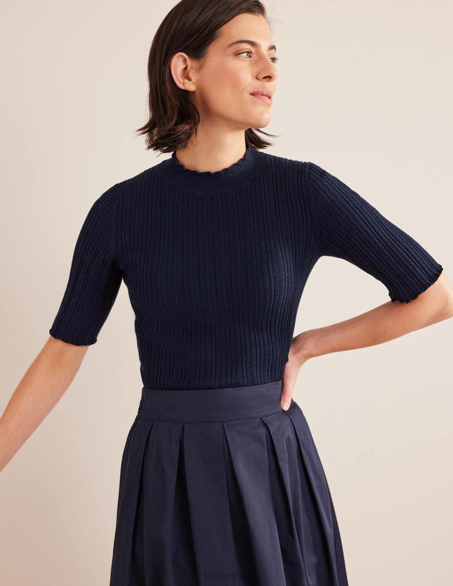 облекло Boden оребрена горна част с високо деколте военноморски флот Жени LL681244