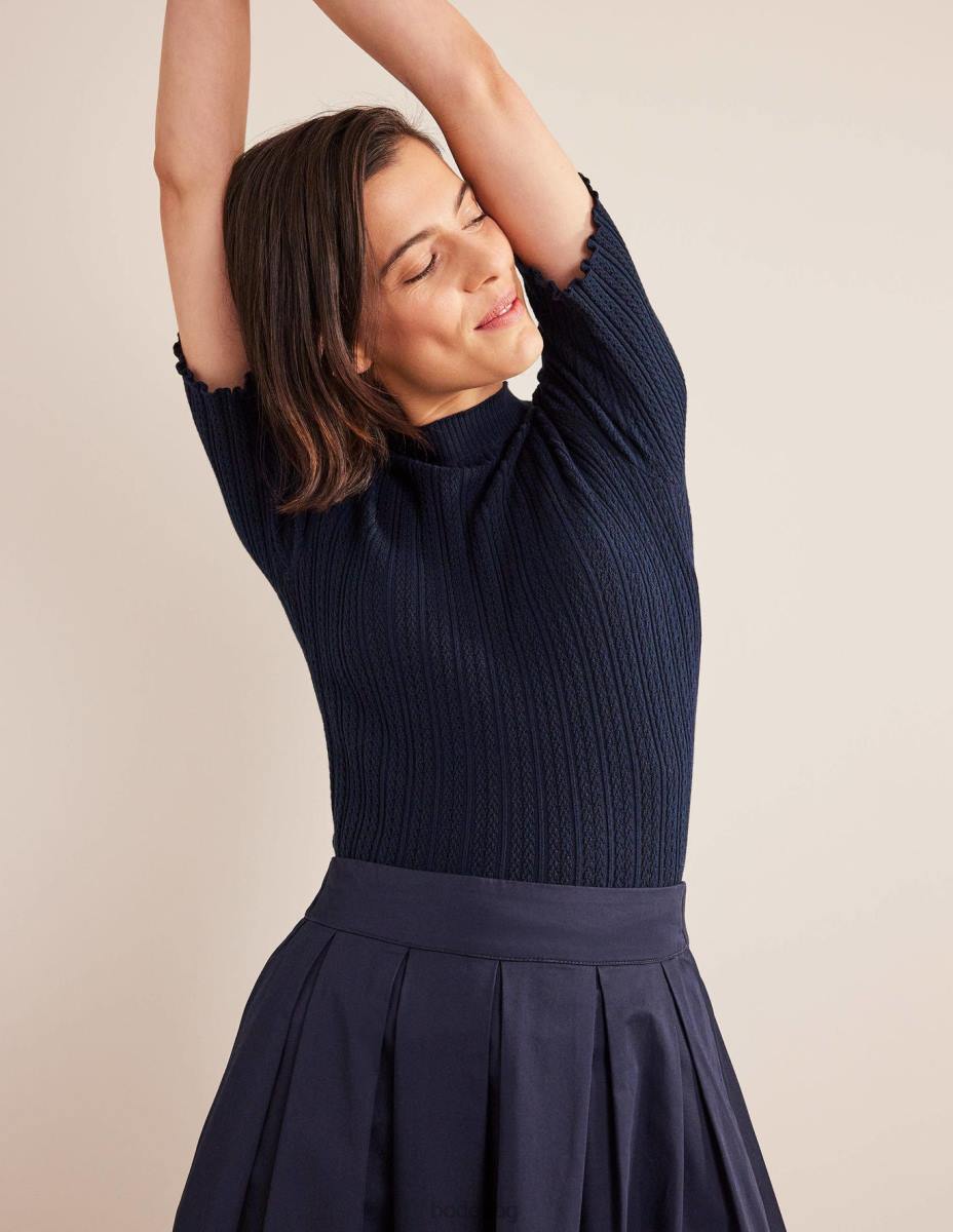 облекло Boden оребрена горна част с високо деколте военноморски флот Жени LL681244