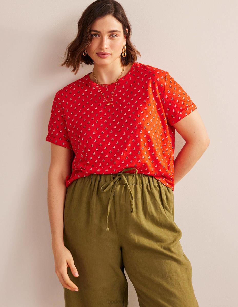 облекло Boden ленена тениска с щампа червен портокал и лале руж Жени LL681265