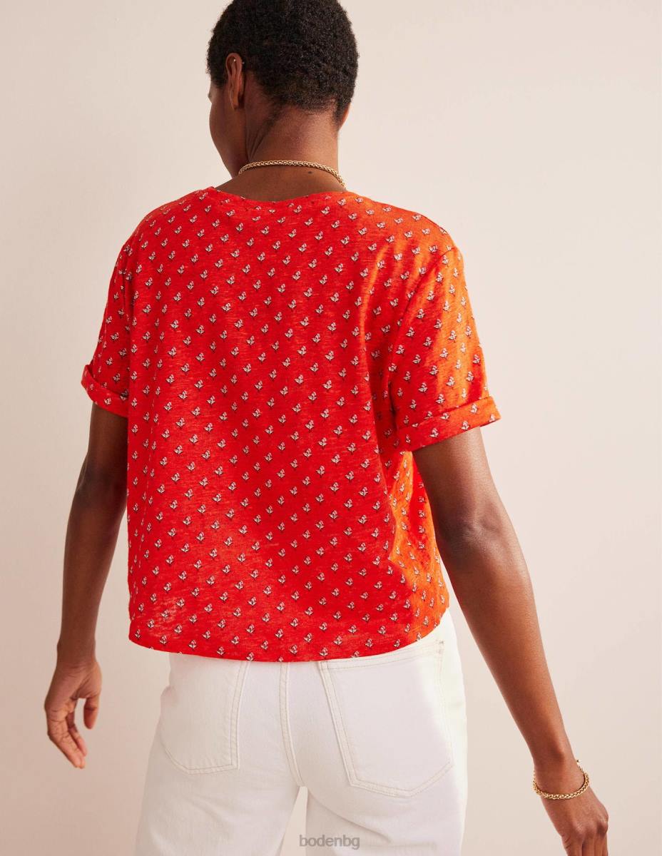облекло Boden ленена тениска с щампа червен портокал и лале руж Жени LL681265