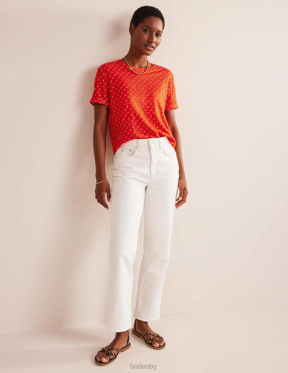 облекло Boden ленена тениска с щампа червен портокал и лале руж Жени LL681265