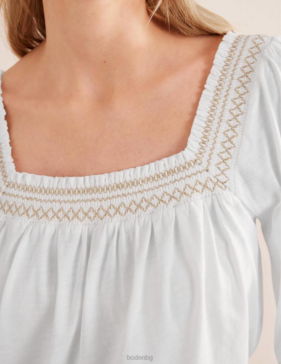 облекло Boden горна част с квадратно деколте бял и златен металик Жени LL681274