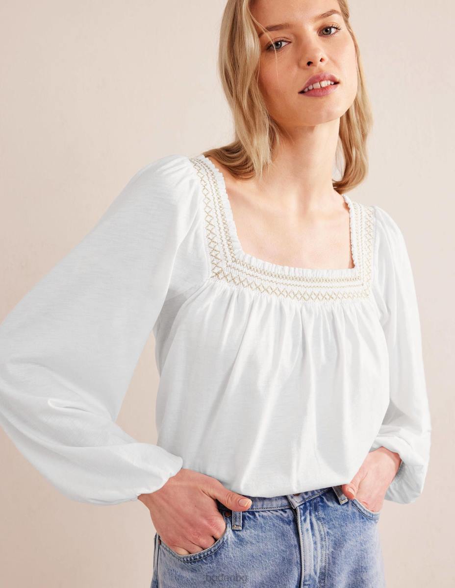 облекло Boden горна част с квадратно деколте бял и златен металик Жени LL681274