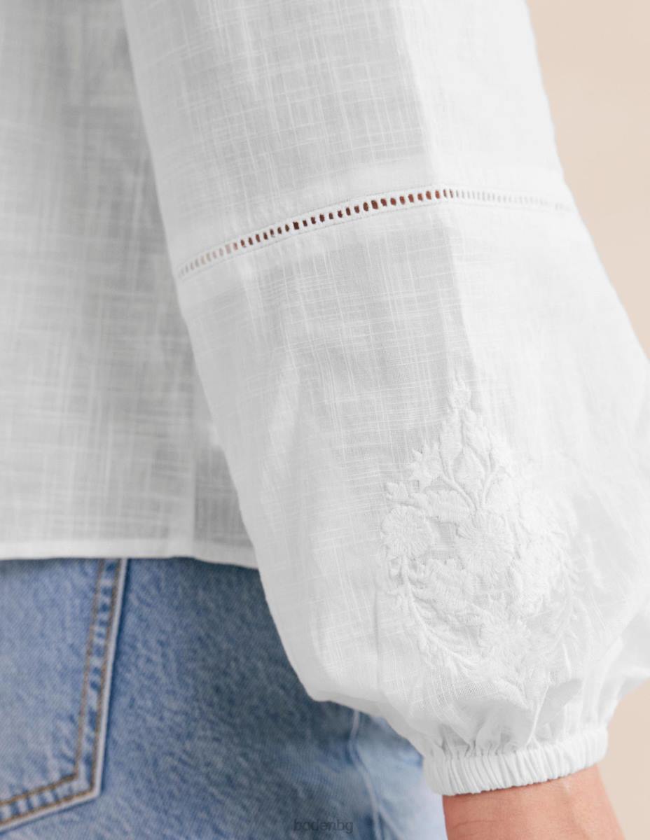 облекло Boden бродирана горна част с блузон бяло Жени LL681301