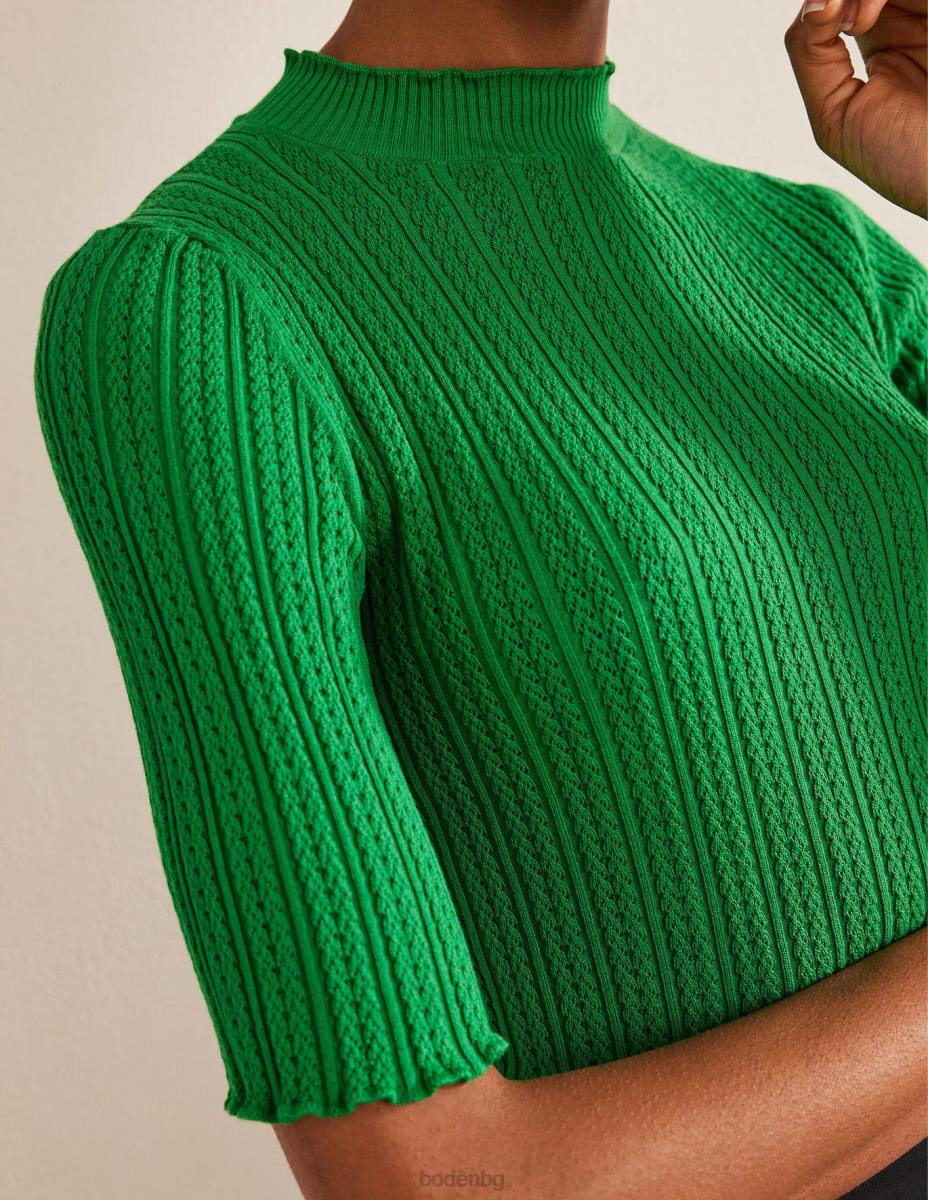 облекло Boden оребрена горна част с високо деколте зелена пчела Жени LL681332