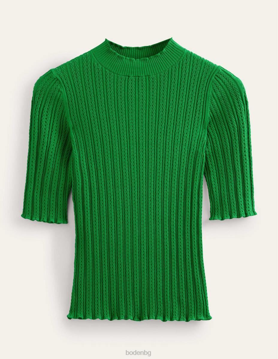 облекло Boden оребрена горна част с високо деколте зелена пчела Жени LL681332