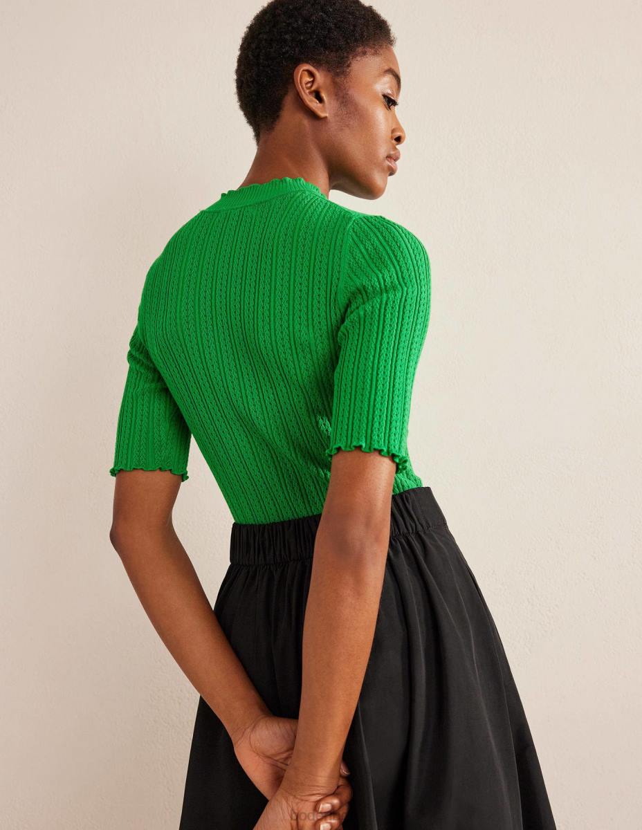 облекло Boden оребрена горна част с високо деколте зелена пчела Жени LL681332