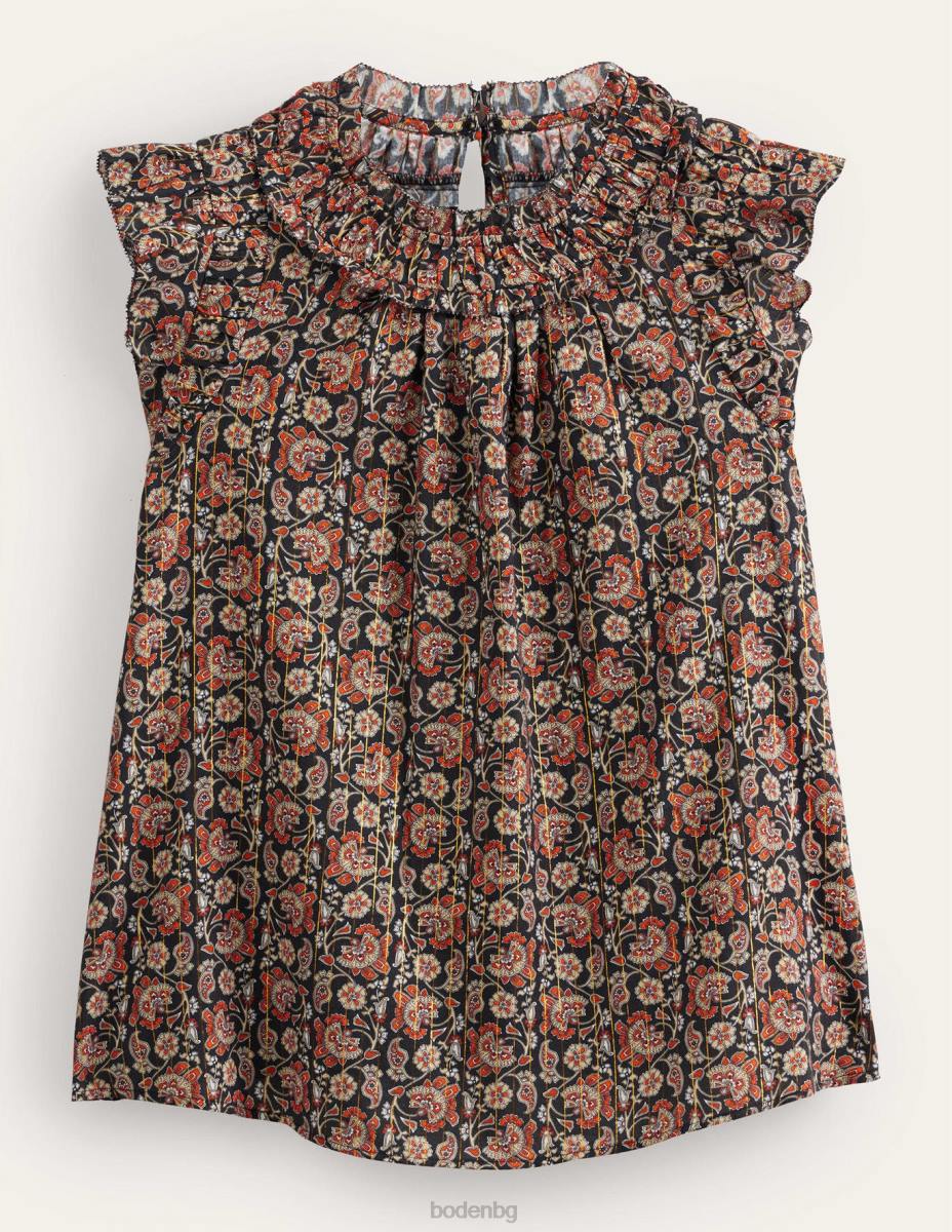 облекло Boden горна част без ръкави с набрани детайли черен и блок пейсли Жени LL681336