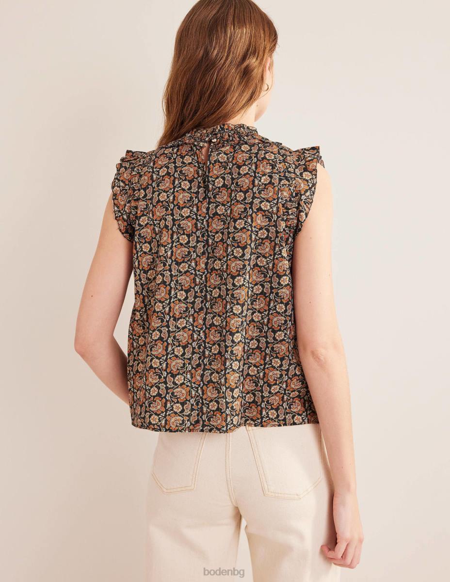 облекло Boden горна част без ръкави с набрани детайли черен и блок пейсли Жени LL681336