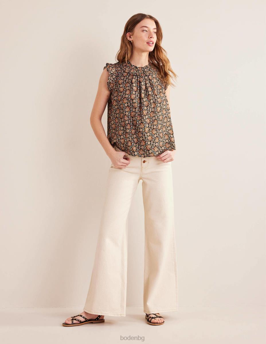 облекло Boden горна част без ръкави с набрани детайли черен и блок пейсли Жени LL681336