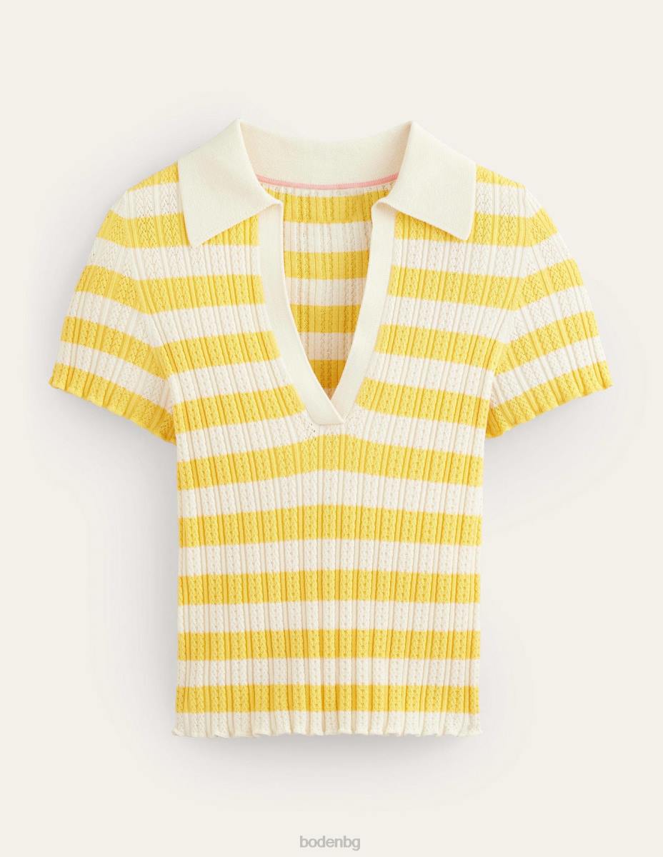 облекло Boden оребрена горна част с яка сладка пчелна пита и ивица от слонова кост Жени LL681339