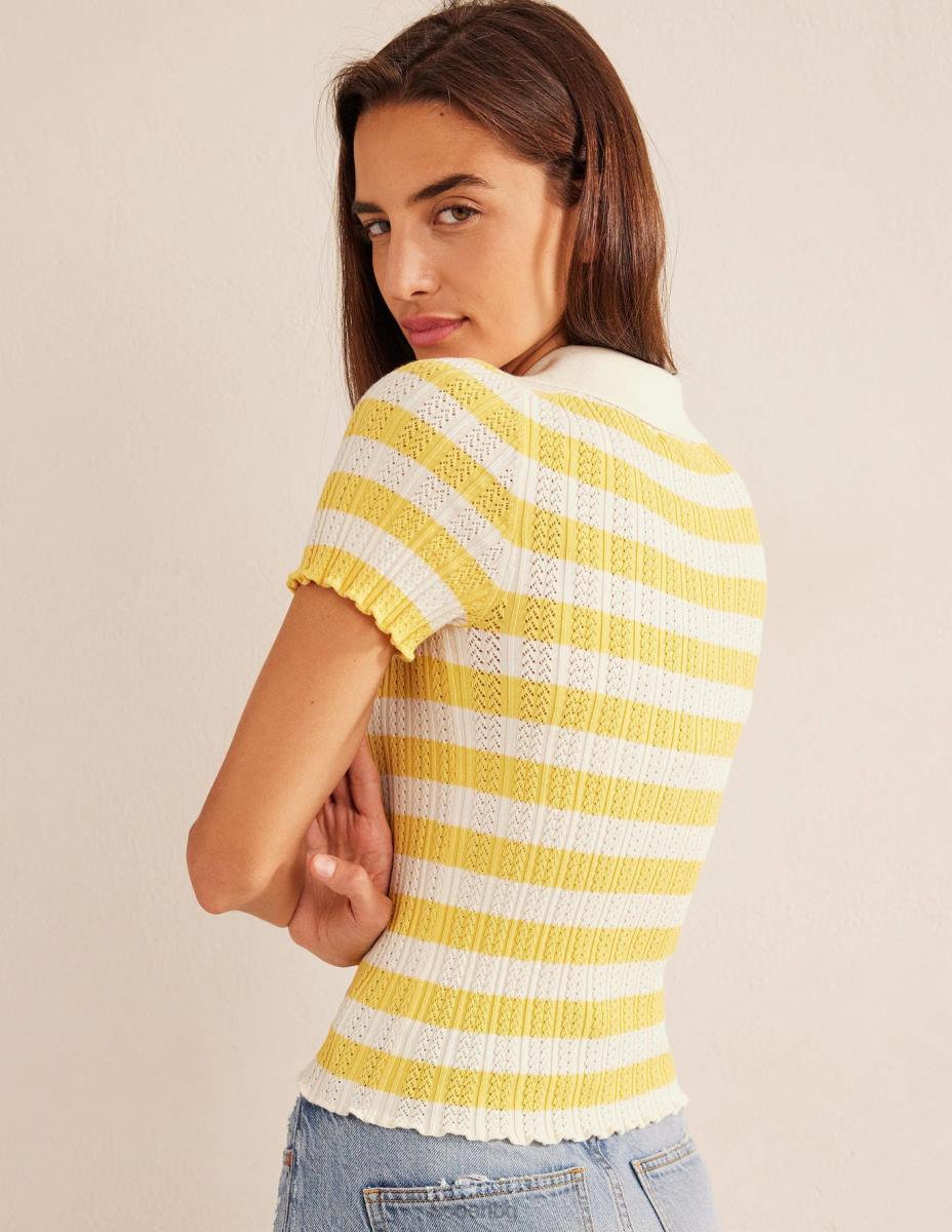 облекло Boden оребрена горна част с яка сладка пчелна пита и ивица от слонова кост Жени LL681339