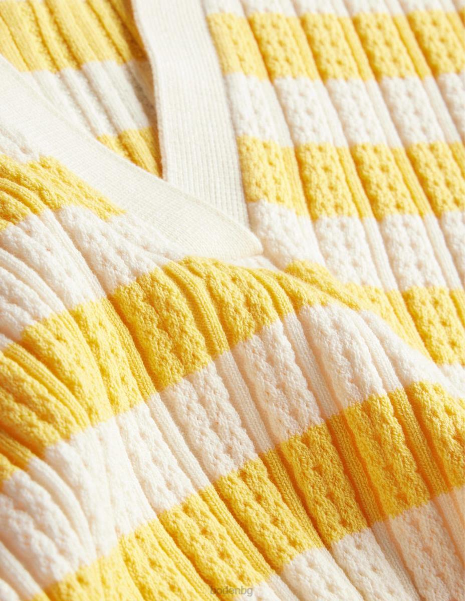 облекло Boden оребрена горна част с яка сладка пчелна пита и ивица от слонова кост Жени LL681339