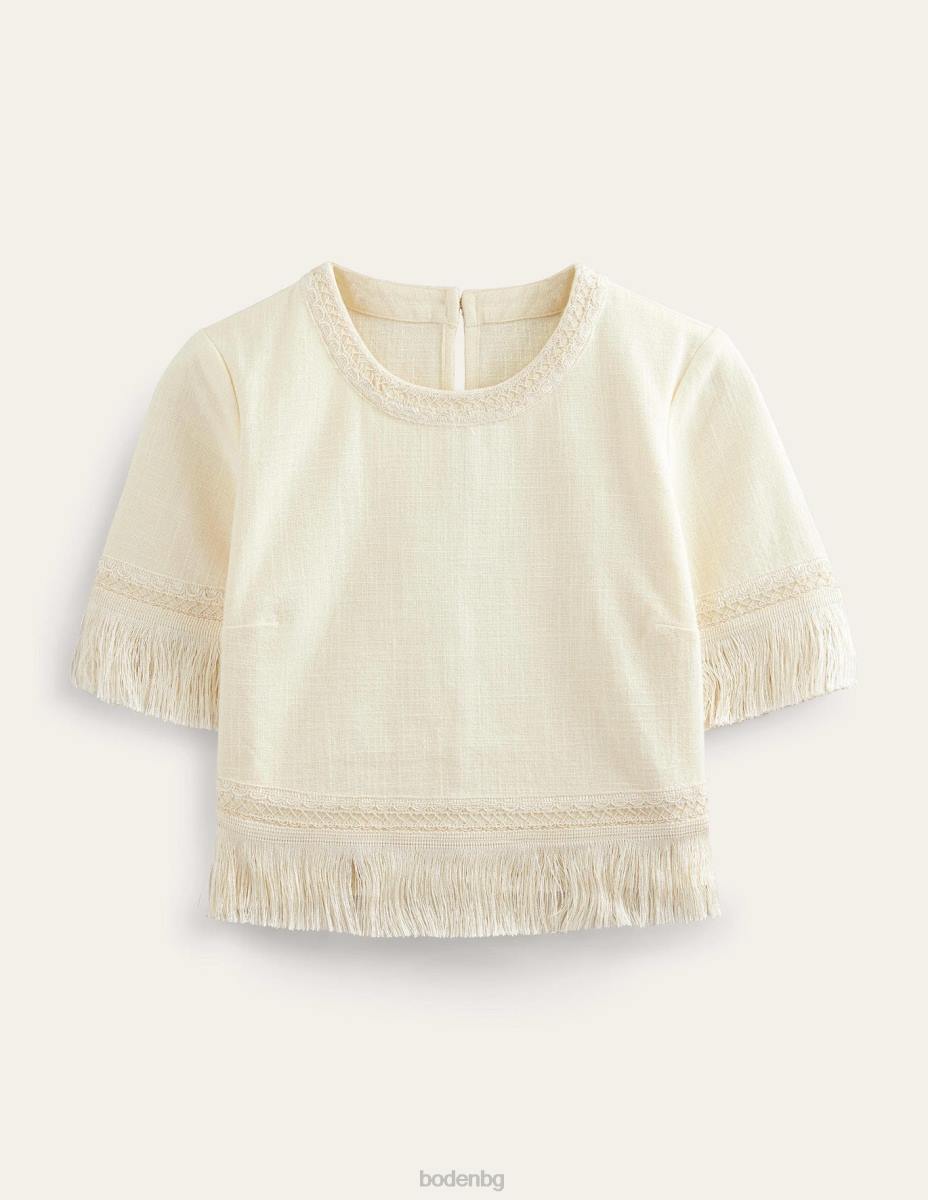 облекло Boden горна част с ресни слонова кост Жени LL681356
