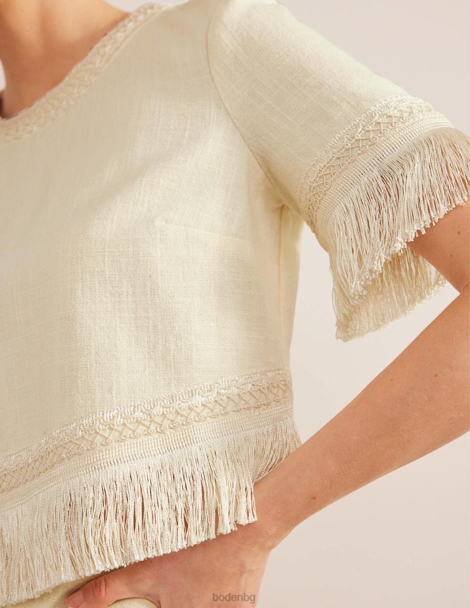 облекло Boden горна част с ресни слонова кост Жени LL681356