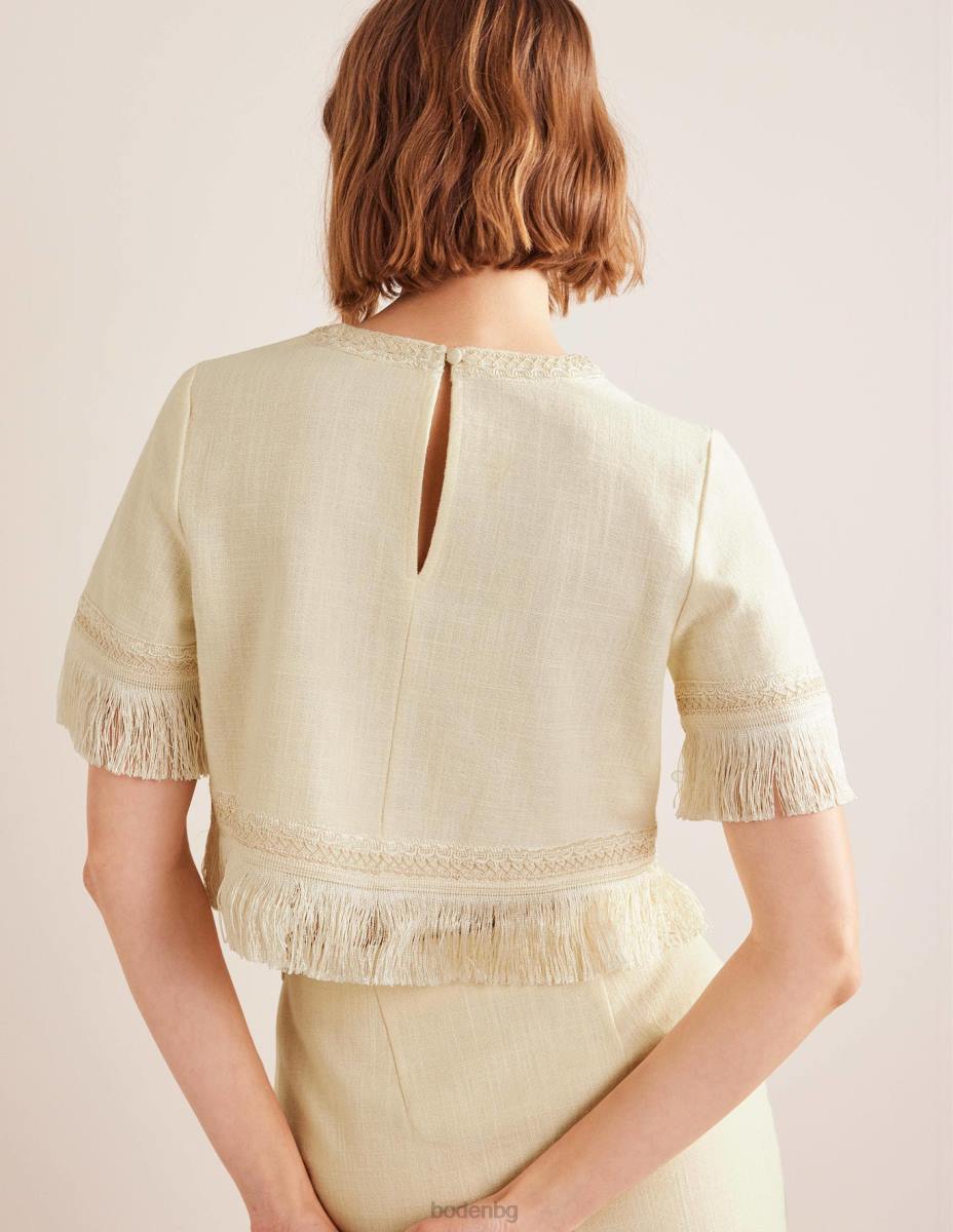 облекло Boden горна част с ресни слонова кост Жени LL681356