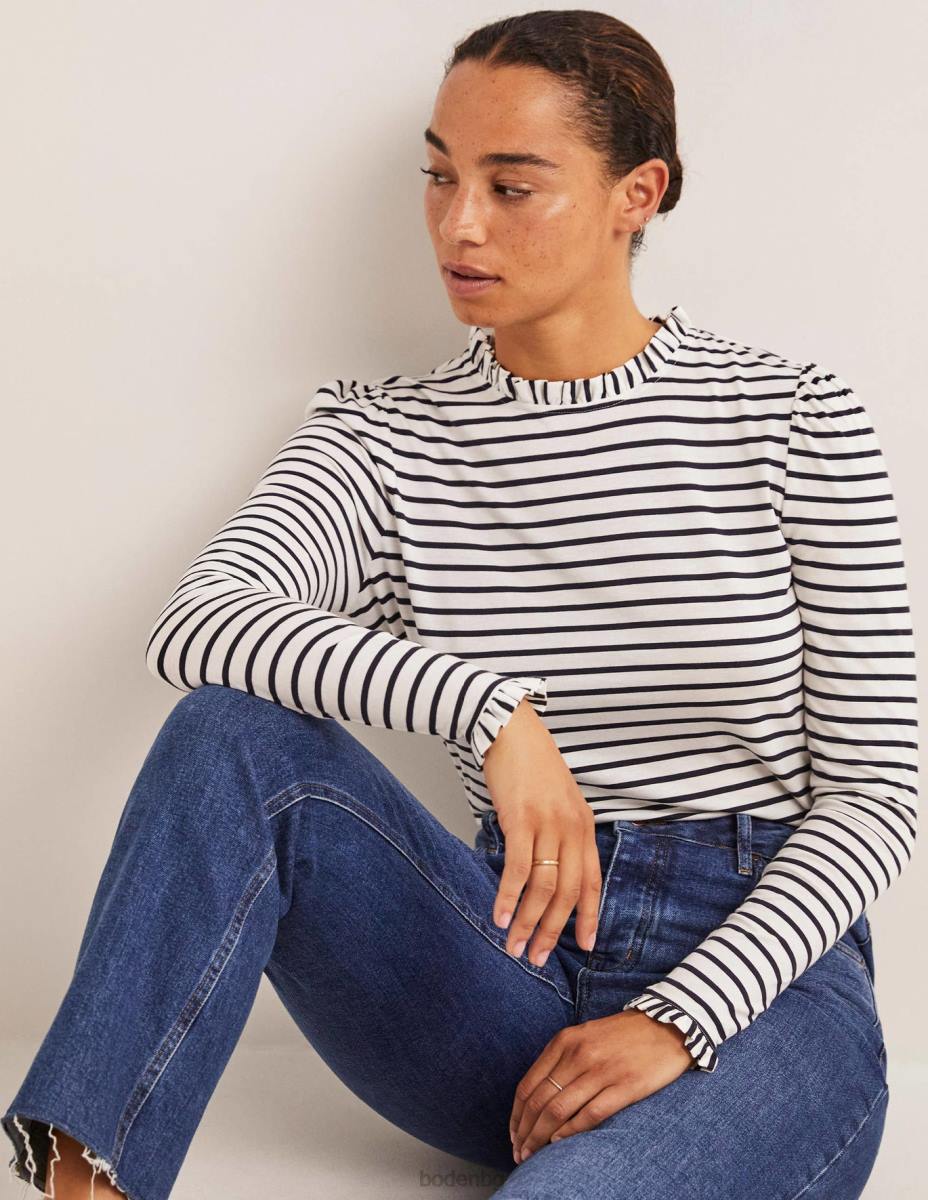 облекло Boden горна част със супермеки волани слонова кост/морско синьо райе Жени LL68139