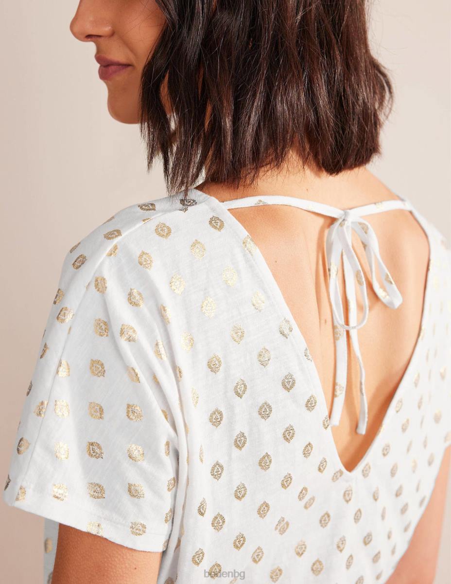 облекло Boden горна част от трико със завързване бяло и спокойно листо Жени LL681390