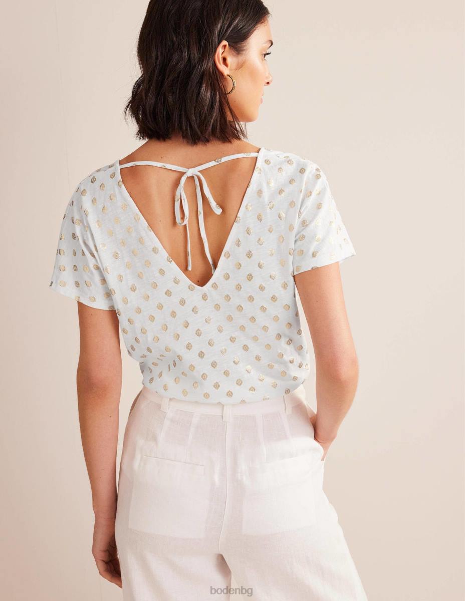 облекло Boden горна част от трико със завързване бяло и спокойно листо Жени LL681390