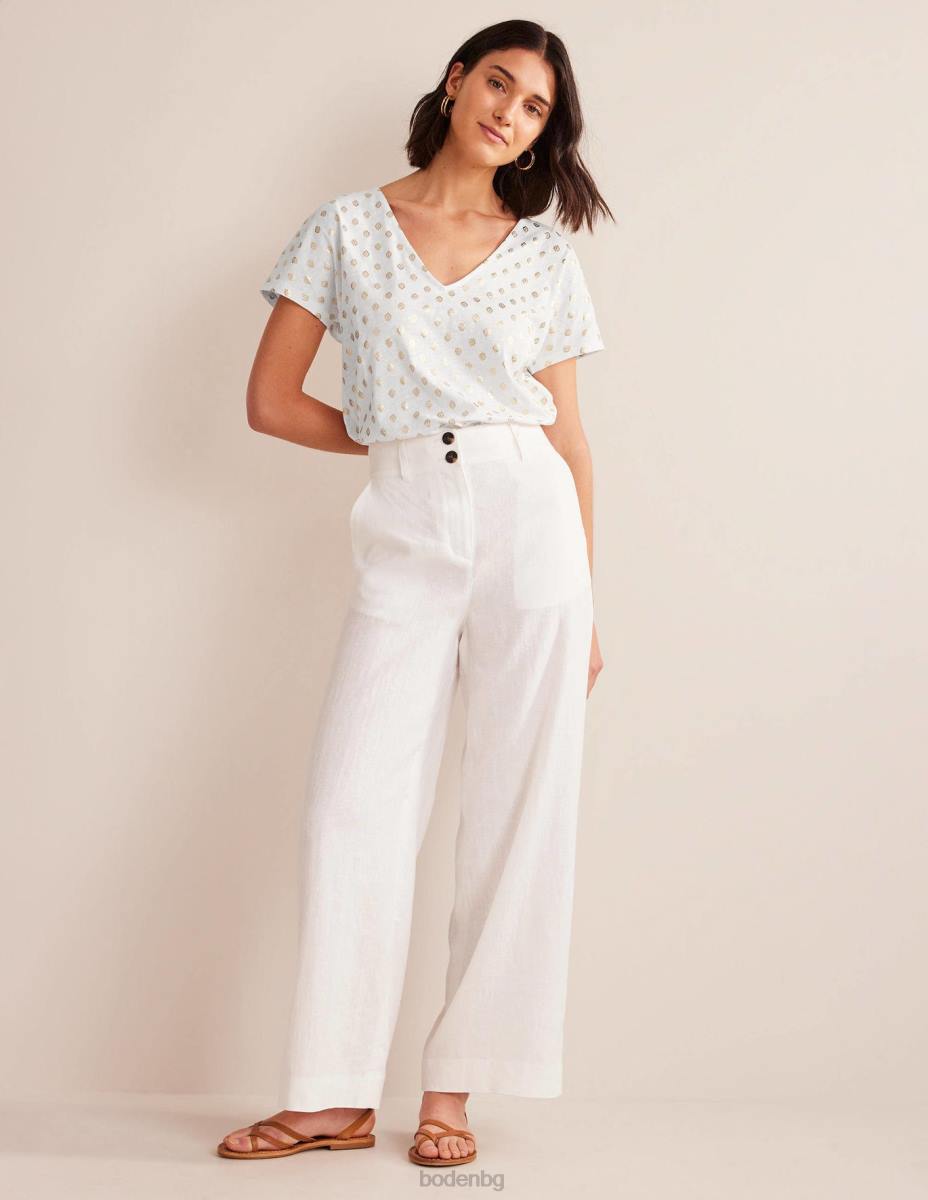 облекло Boden горна част от трико със завързване бяло и спокойно листо Жени LL681390