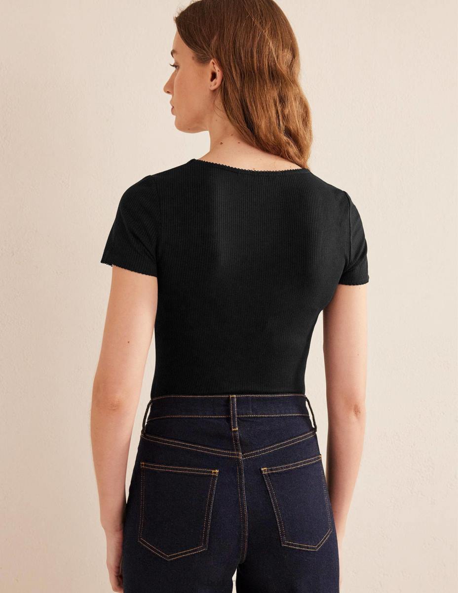 облекло Boden горна част с оребрено деколте черен Жени LL681399