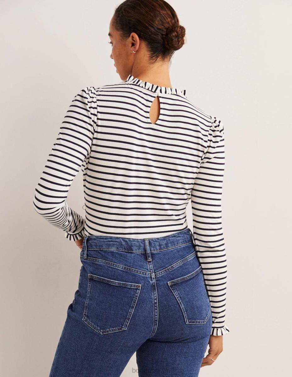 облекло Boden горна част със супермеки волани слонова кост/морско синьо райе Жени LL68139