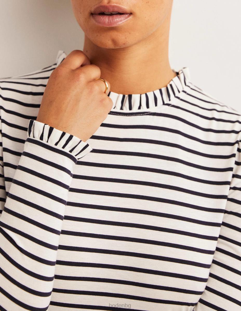 облекло Boden горна част със супермеки волани слонова кост/морско синьо райе Жени LL68139