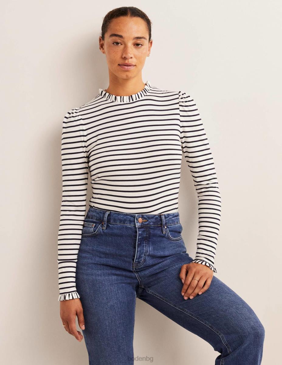 облекло Boden горна част със супермеки волани слонова кост/морско синьо райе Жени LL68139