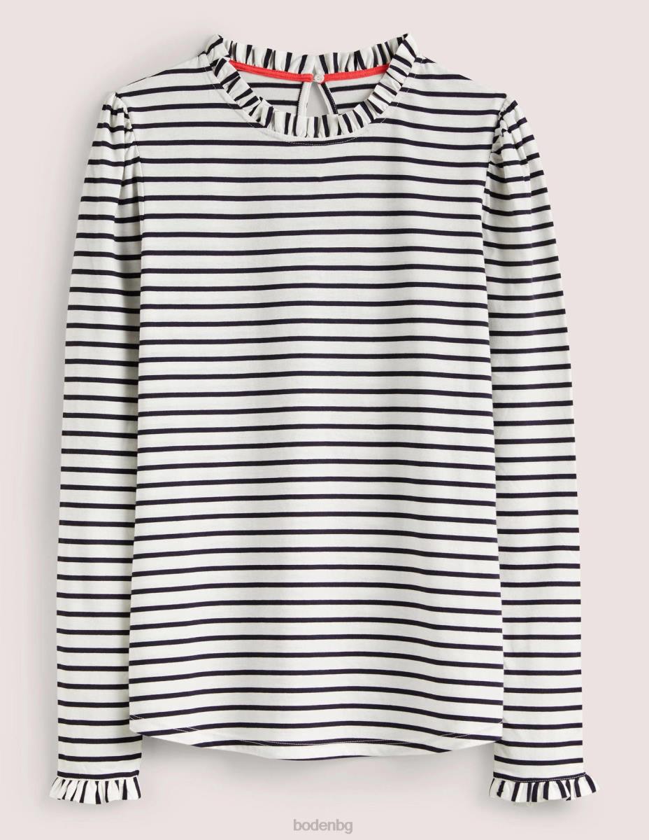 облекло Boden горна част със супермеки волани слонова кост/морско синьо райе Жени LL68139