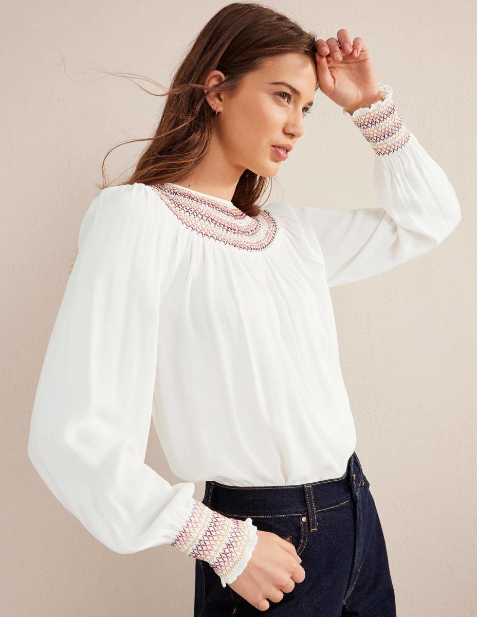 облекло Boden пушено горнище с кръгла яка слонова кост Жени LL681406