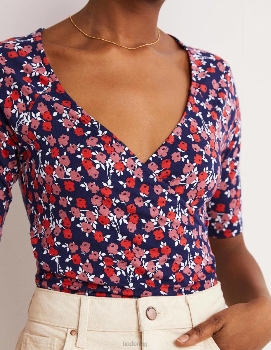 облекло Boden горна част с къс ръкав черешово червено и абстрактно клонче Жени LL68141