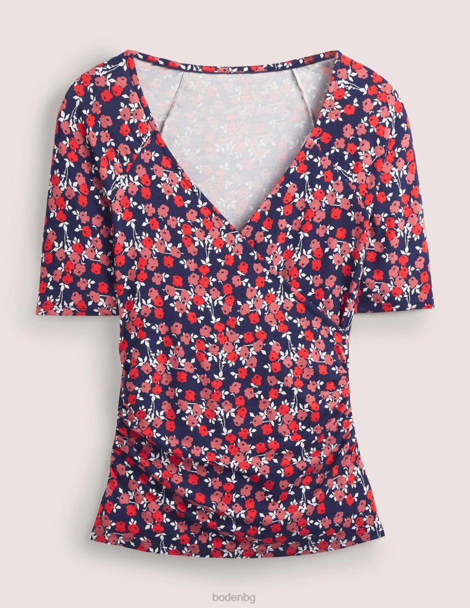 облекло Boden горна част с къс ръкав черешово червено и абстрактно клонче Жени LL68141