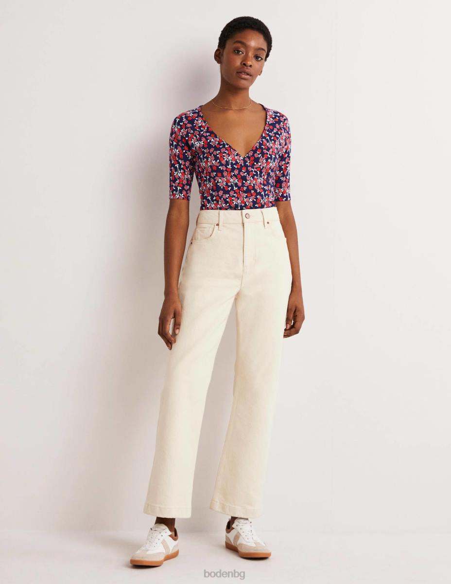 облекло Boden горна част с къс ръкав черешово червено и абстрактно клонче Жени LL68141