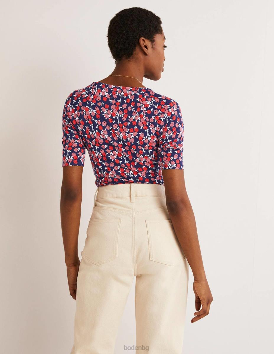 облекло Boden горна част с къс ръкав черешово червено и абстрактно клонче Жени LL68141