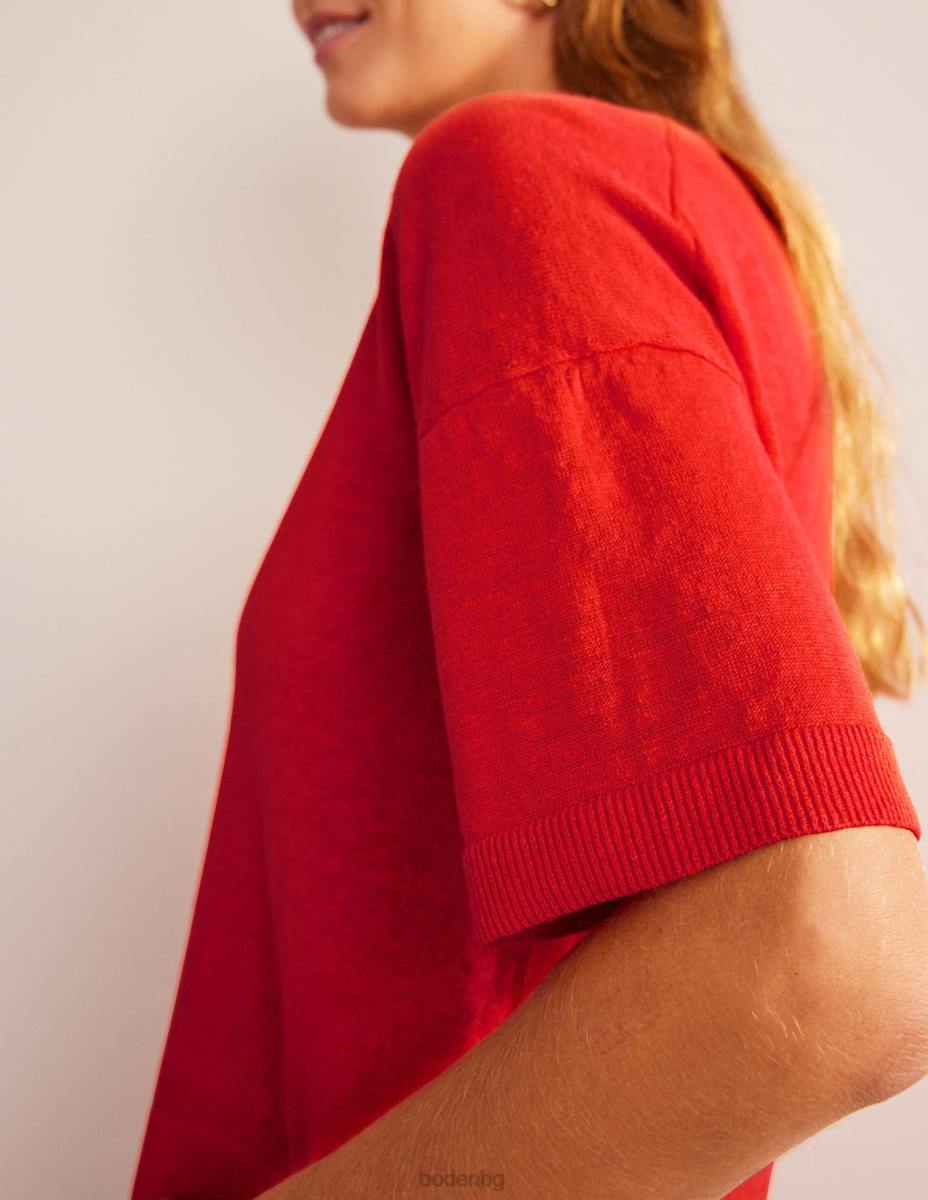 облекло Boden плетена ленена тениска червен портокал Жени LL681469