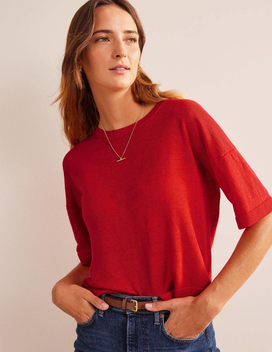 облекло Boden плетена ленена тениска червен портокал Жени LL681469