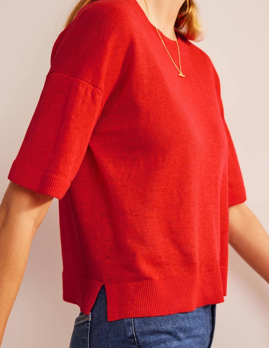 облекло Boden плетена ленена тениска червен портокал Жени LL681469