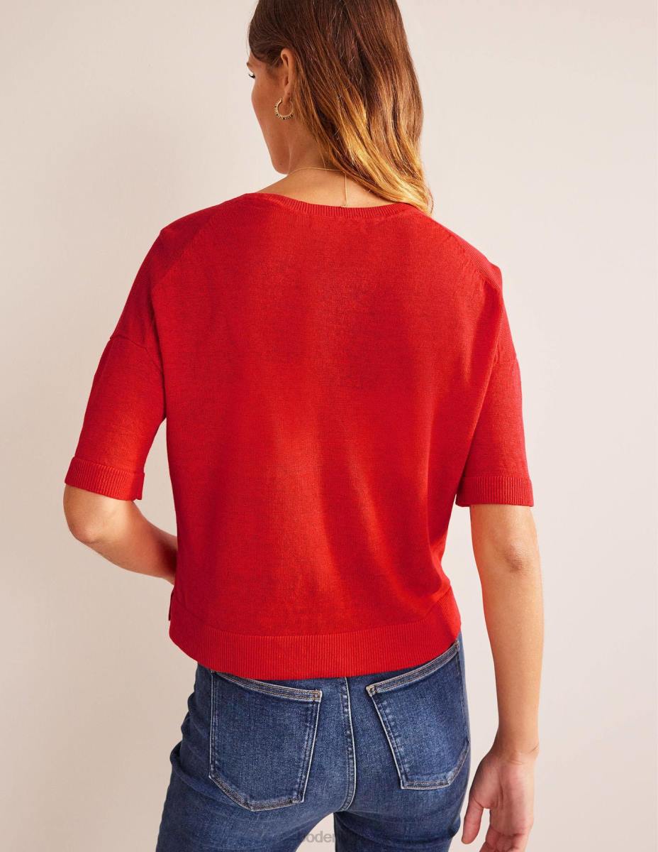 облекло Boden плетена ленена тениска червен портокал Жени LL681469