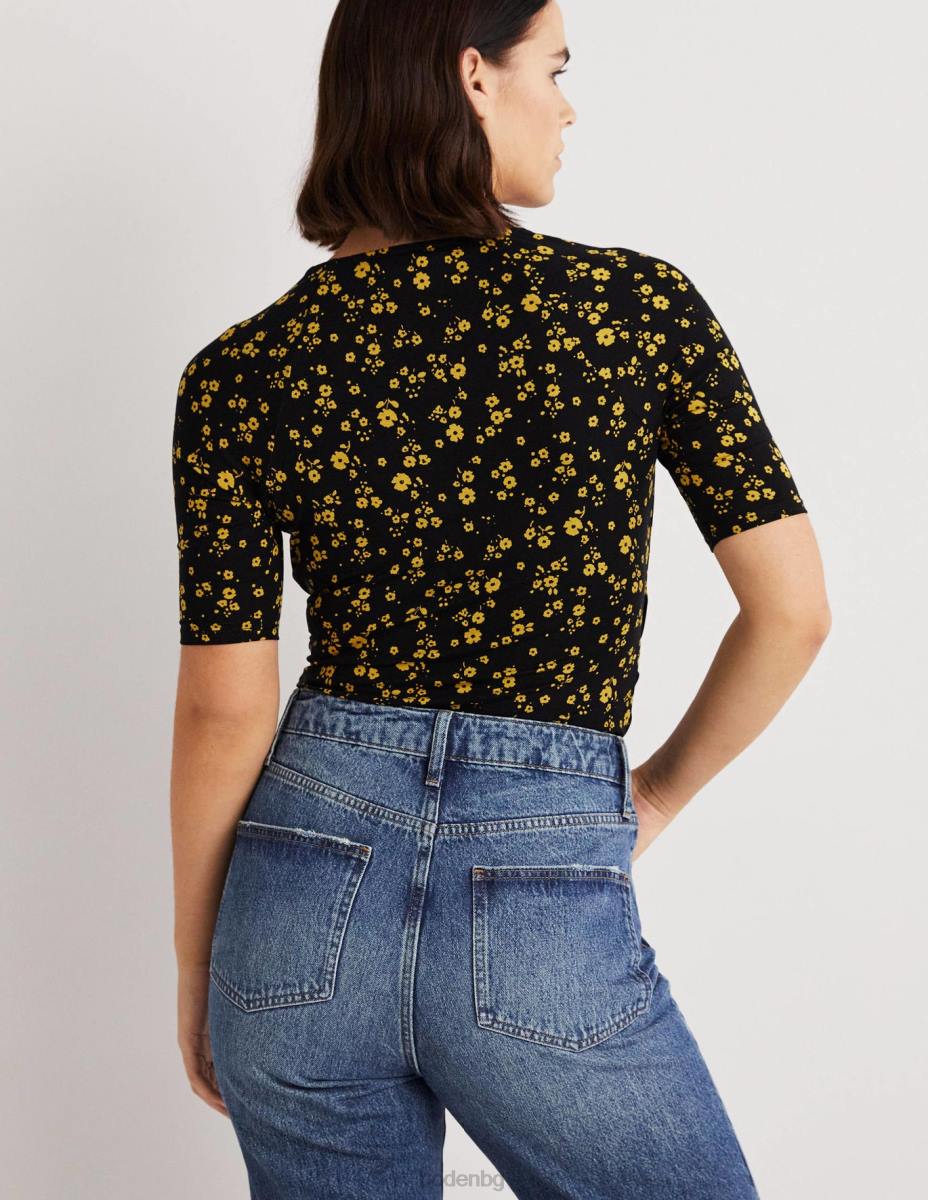 облекло Boden горна част с къс ръкав черно и флорално клонче Жени LL68146