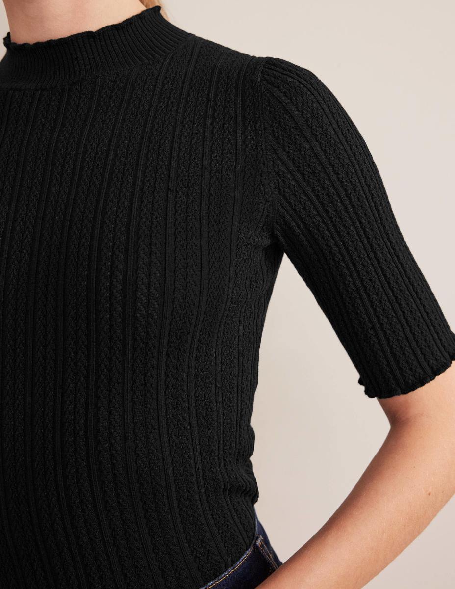 облекло Boden оребрена горна част с високо деколте черен Жени LL681474