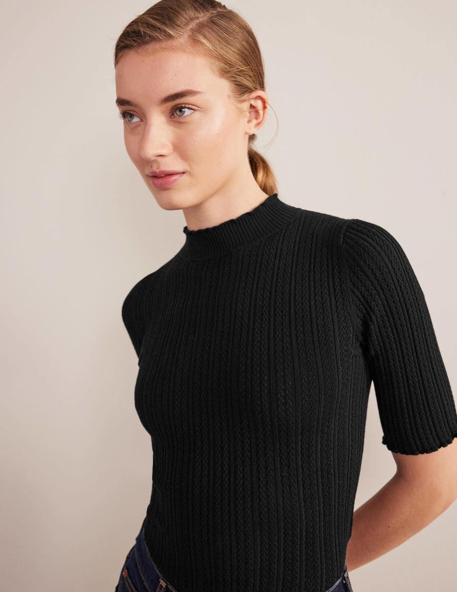 облекло Boden оребрена горна част с високо деколте черен Жени LL681474