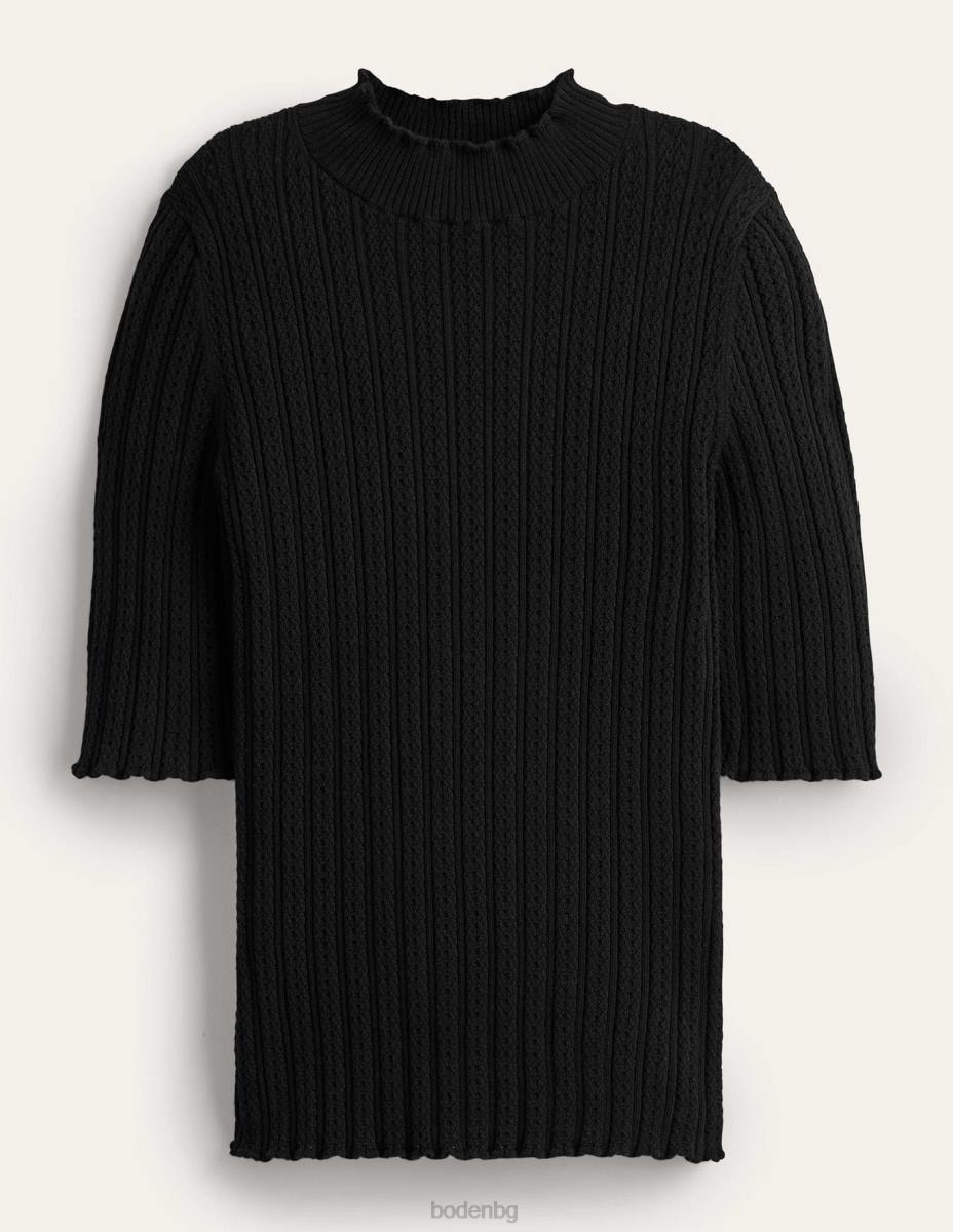 облекло Boden оребрена горна част с високо деколте черен Жени LL681474